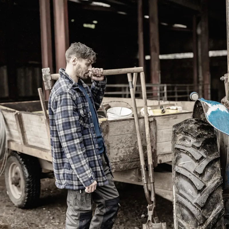 Hoggs Of Fife Caithness Fleece Work Shirt - Navy/ Grey-2